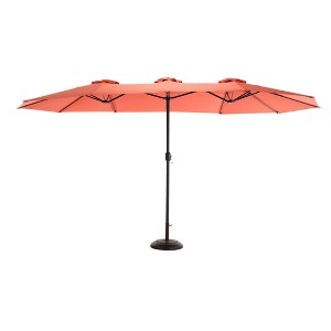 Okak 14.8 Ft Outdoor Patio Umbrella with 12 Sturdy Ribs Double Sided Beach Umbrella with Push Button and Crank for Pool Deck Garden - 1 of 4