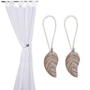 Evideco French Home Goods Magnetic Wooden Leaf Curtain Tiebacks - 1 of 4
