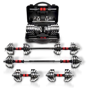 Naysaye Dumbbell 66LBS Adjustable Set with 3 in 1 Barbell Connector Chrome Plated Weights for Home and Gym, Silver, 18.5"*11.81"*7.87" - 1 of 4
