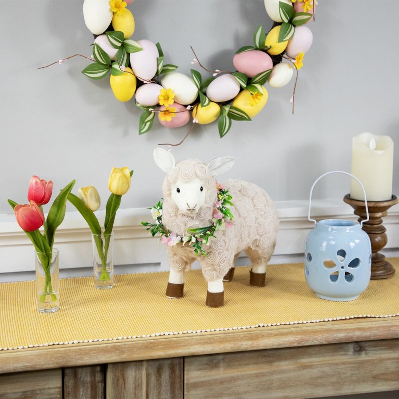 Northlight Standing Sheep with Floral Wreath Easter Decoration - 12.5" - Beige, 2 of 7
