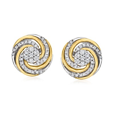 Ross-Simons 0.25 ct. t.w. Diamond Swirl Earrings in Sterling Silver and 14kt Yellow Gold