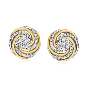 Ross-Simons 0.25 ct. t.w. Diamond Swirl Earrings in Sterling Silver and 14kt Yellow Gold - 1 of 3