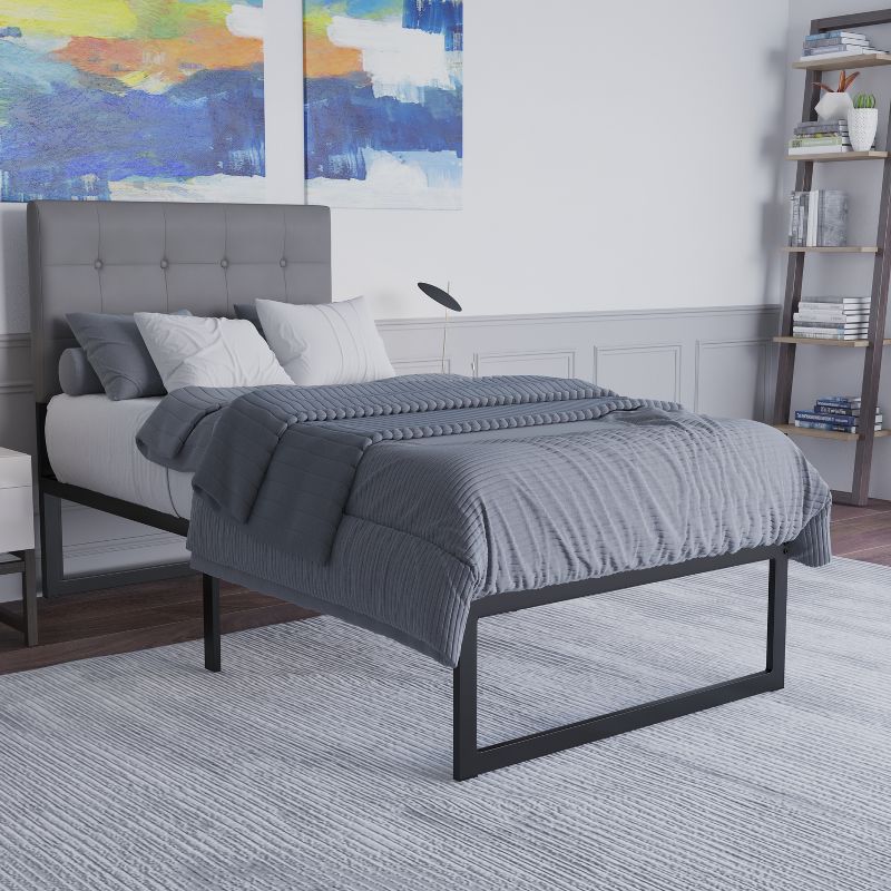 Emma and Oliver 14" Metal Platform Bed with Steel Slat Support and 12.5" of Underbed Storage - No Box Spring or Foundation Required, 4 of 12