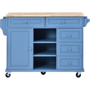 Bella Depot 53" Rolling Kitchen Island with Rubber Wood Top and 5 Drawers - 1 of 4