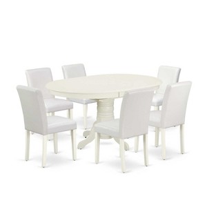 Dinette Set 7Pc Oval Table w/ Leaf & 6 Chairs - White PU Leather - Tuscan Style - 1 of 4