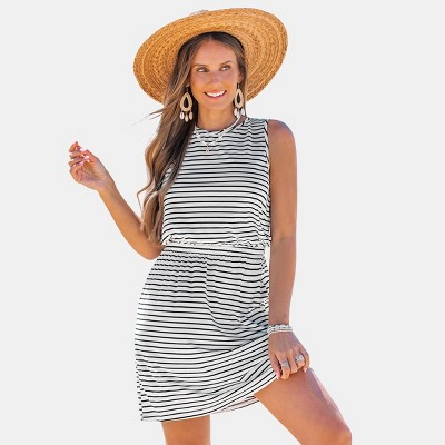 Women's Chic Striped Sleeveless Tie-Front Beach Dress - Cupshe