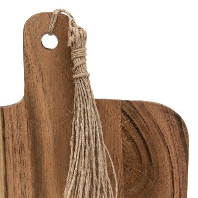 Small Black Marble and Acacia Wood Cutting Board with Jute Tassel