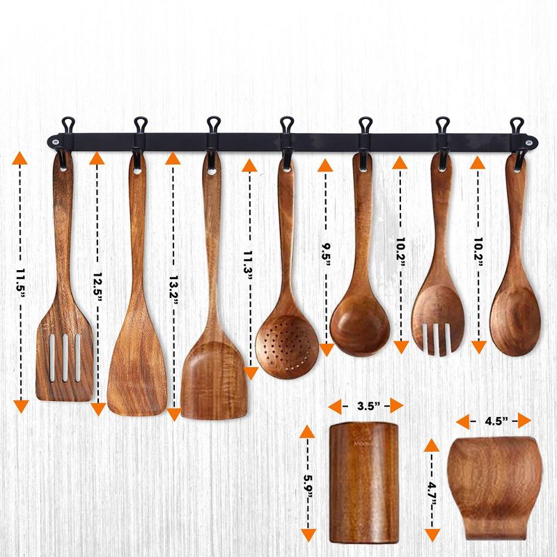 Cheer Collection 9 Piece Deluxe Wooden Utensils Set with Holder and Spoon Rest, 4 of 10