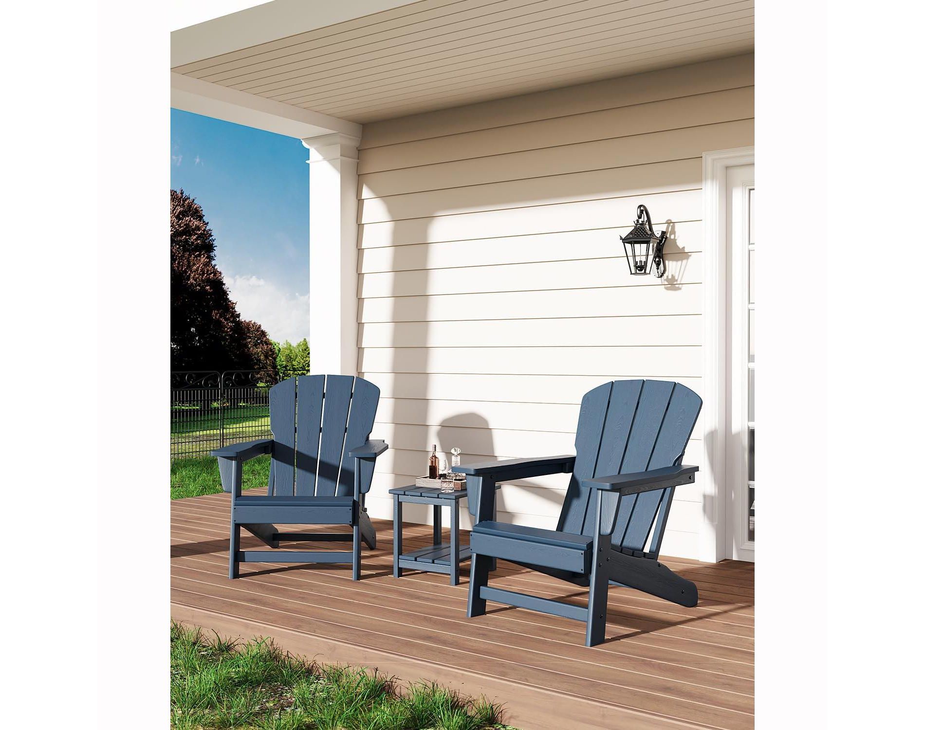 COZONY Modern HDPE Plastic Adirondack Chair Set with Side Table, 380LB Capacity