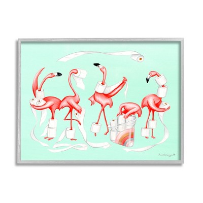 Stupell Industries Silly Flamingos Toilet Paper Framed Giclee Art