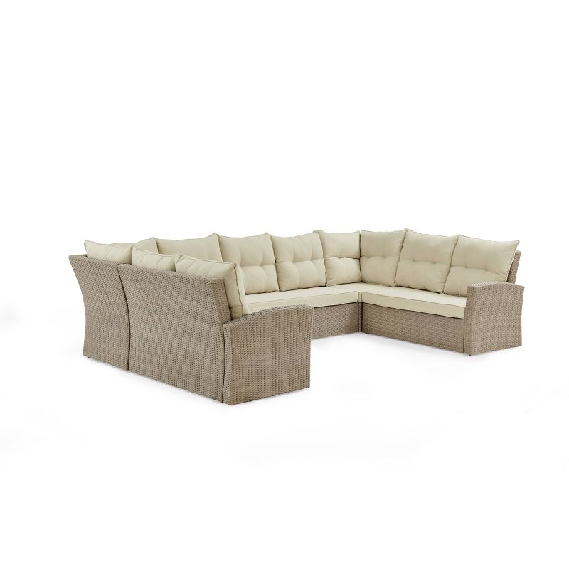 Canaan 4pc All Weather Wicker Outdoor Double Corner Horseshoe Sectional Set Cream - Alaterre Furniture, 4 of 18