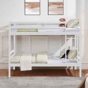 FONTOI Twin over Twin Bed with Ladder, Bed with Guardrail for Kids, Teens, No Box Spring Needed, White, 78.4"*61.8"*43.5" - 1 of 4