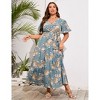 BLUEMING Summer Maxi Dress for Plus Size Women Tie Wasit Surplice Dress Flutter Sleeve A-Line Dress - 3 of 4