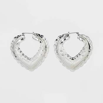 Stamped Cubic Zirconia Heart Hoop Earrings - Wild Fable™ Silver