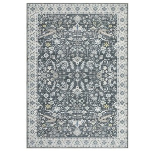 Wasshable Vintage Distressed Floral Print Living Room Bedroom Area Rug, Chenille Non Slip Floor Carpet for Dining Room Home Office - 1 of 4