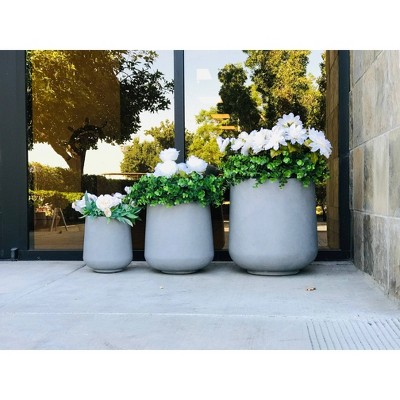 Set of 3 Gray Lightweight Concrete Footed Tulip Planters
