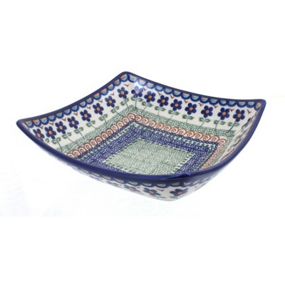 Blue Rose Polish Pottery Aztec Flower Square Serving Dish