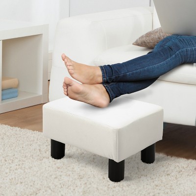 Costway PU Leather Ottoman Rectangular Footrest Small Stool w/ Padded Seat  White