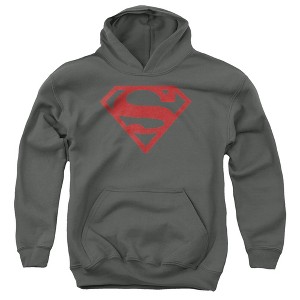 Boys’ Superman Red On Black Shield Hooded Sweatshirt - 1 of 4