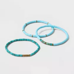 Semi-Precious Turquoise Heishi Multi-Strand Bracelet Set 3pc - Universal Thread™ Blue