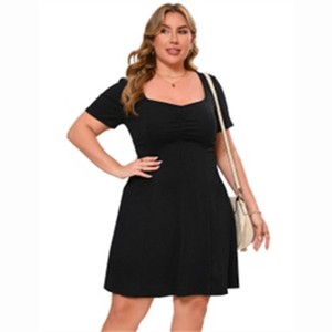 Clearlove Women's Short Sleeve Dress Square Neck Casual Flowy Swing Knitting Knee Length Dress - 1 of 4