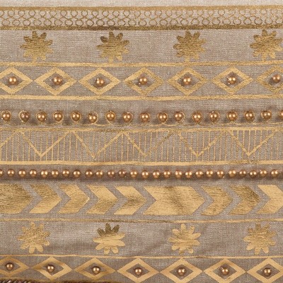 Beige and Gold Cotton Bohemian Table Runner with Beaded Design