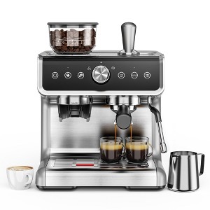 EUHOMY Espresso Machine with Grinder, 15 Bar Coffee Maker with Milk Frother Steamer Wand, Removable Water Tank, Silver - 1 of 4