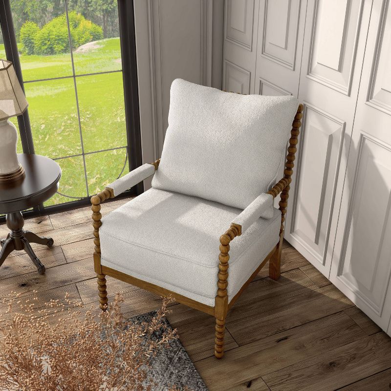 HOMES: Inside + Out Flowriver Modern Boucle Upholstered Spindle Accent Chair White/Light Oak, 5 of 13