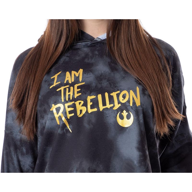 Star Wars I Am The Rebellion Womens' Pajama Cropped Hooded Jogger Set Black, 2 of 5