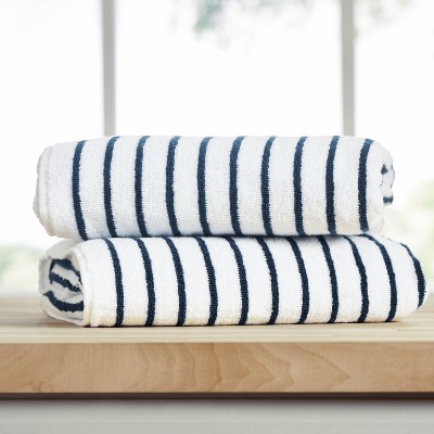 Cabana Stripe 100% Cotton Pool and Beach Towels - Pack of 2 or 4 - Oversized, Absorbent, Quick-Dry Towels - Becky Cameron