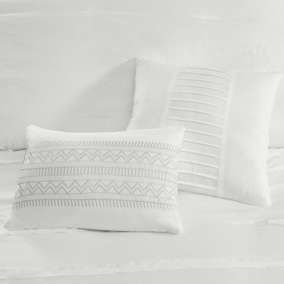 White Microfiber Queen 8-Piece Comforter Set with Gathered Embellishment