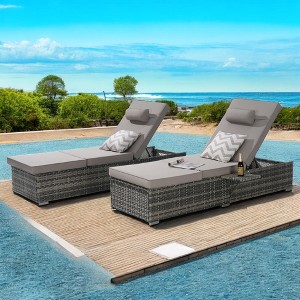 Mshliw Outdoor Chaise Lounge Chair Set of 2 with Cushions and Adjustable Backrest – Foldable PE Rattan Recliners for Patio, Poolside, Garden - 1 of 4
