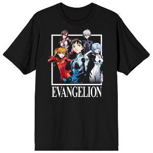 Neon Genesis Evangelion Children Pilots Group Art Crew Neck Short Sleeve Men's Black T-shirt - 1 of 3