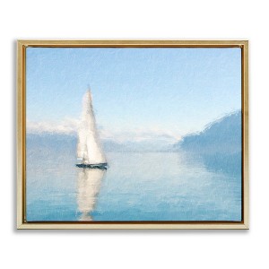 Stupell Industries Blue Ocean Sailboat Sea Reflection Floating Frame Canvas Art - 1 of 4