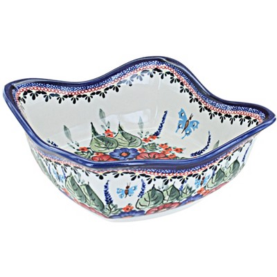 Blue Rose Polish Pottery Floral Butterfly Large Mixing Bowl, 1