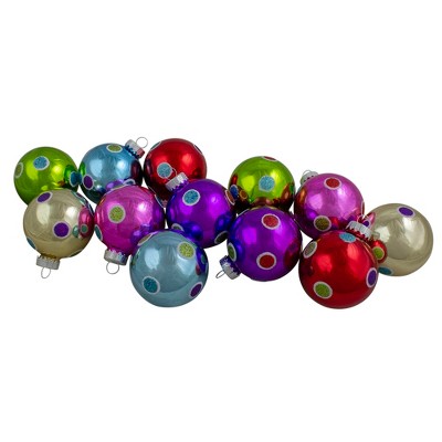 Northlight 12ct Vibrantly Colored Shiny Glitter Polka-Dots Glass Christmas Ball Ornaments 2.5" (63mm)