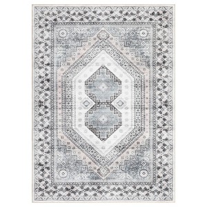 9'x12' Washable Vintage Living Room Rugs, Soft Non Slip Accent Bedroom Carpet, Large Low Pile Floor Cover for Dining Room, Grey - 1 of 4
