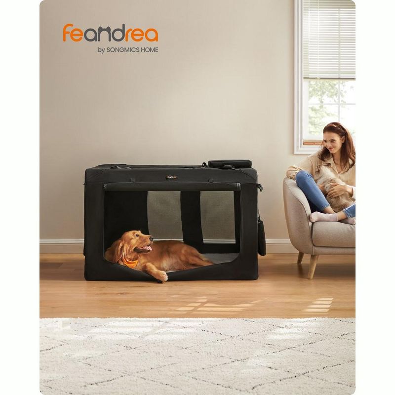 Feandrea Dog Carrier, Collapsible Pet Carrier, Portable Soft Dog Crate, Oxford Fabric, Mesh, Metal Frame, with Handle, 48 x 31 x 31 Inches, Black, 2 of 8