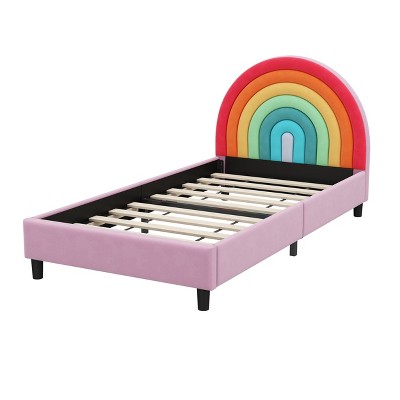 NicBex Twin Size Upholstered Platform Bed with Rainbow Design Headboard for Teens/Boys/Girls