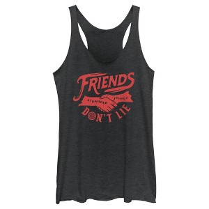 Women's Stranger Things Friends Don't Lie Handshake Racerback Tank Top - 1 of 4