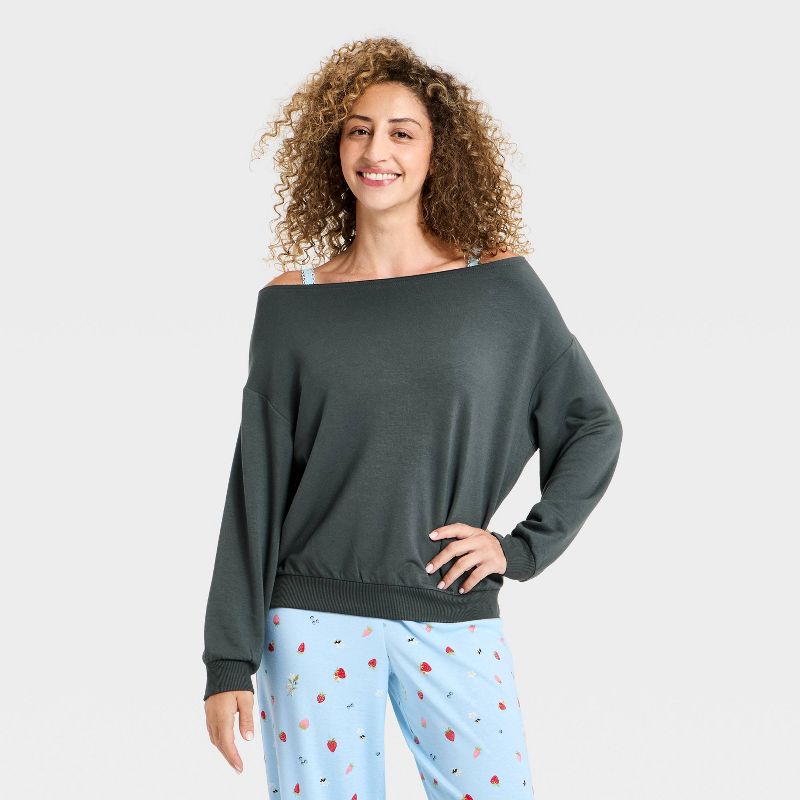 Women's Off-The-Shoulder PeachySoft Fleece Crewneck Sweatshirt - Wild Fable™ Black XXS