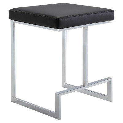 Kafka 24" Black Faux Leather and Chrome Counter Stool