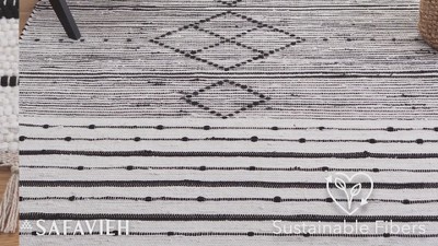 Black and White Handwoven Wool Cotton Striped 3' x 5' Area Rug