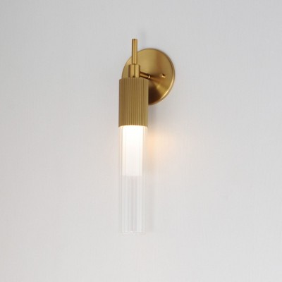 Gold Dimmable LED Sconce with Clear Ribbed Glass Shade