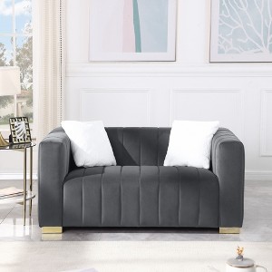 Standard Velvet Channel Chesterfield Loveseat with Plush Multi-Density Foam Cushions, Bench Cushion and Rich Channeled Design - 1 of 4