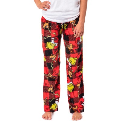 Dr. Seuss Women's The Grinch And Max Buffalo Plaid Fleece Pajama Pants  (Large) Red