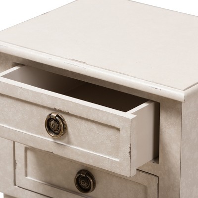 Whitewashed Farmhouse Charm 2-Drawer Nightstand with Bronze Pulls