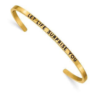 Chisel Stainless Steel Polished Yellow IP-plated and Enameled Crystal LET LIFE SURPRISE YOU 3mm Cuff Bangle - 1 of 4