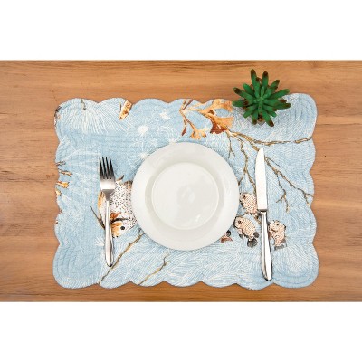 Meraki Island Quilted Reversible Blue Cotton Coastal Placemats Set of 6