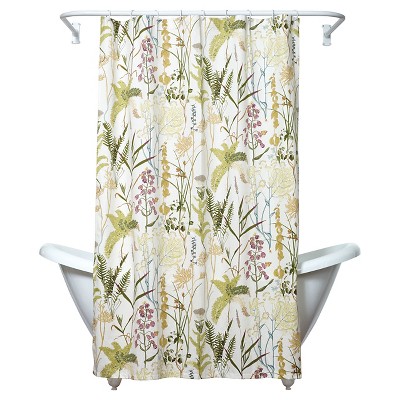 green and tan shower curtain